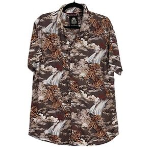 English Laundry Mens Tiger Waterfall Print Viscose Short Sleeve Shirt L